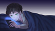 © みずきのりんご - 夜に布団で寝る前スマホをする人物のイラスト