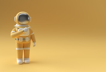 Wall Mural - 3d Render Spaceman Astronaut Hand Pointing Finger Gesture 3d illustration Design.