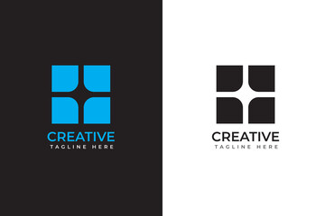 Poster - square logo, blue and monochromatic color. Abstract logos, design concepts, logos, logo type elements for templates. EPS illustration