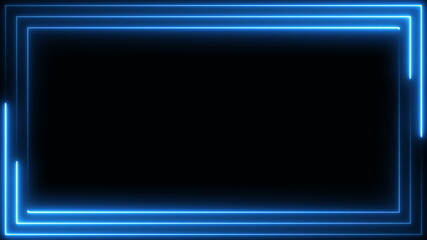 Wall Mural - Blue neon frame light line running loop square black overlay, Place it over your footage in add or screen mode or use as background.