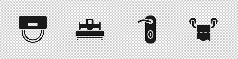 Wall Mural - Set Bellboy hat, Bedroom, Door handle and Toilet paper roll icon. Vector