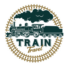 Locomotive Steam Train Illustration  In Vintage Style, Perfect For Vintage Store, Pin, Badge, Antique Store, And Retro Lover Club Logo 