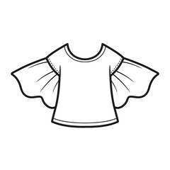 Wall Mural - Blouse with short puffy sleeves for girls outline for coloring on white background