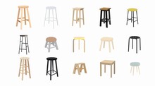 Vector Isolated Different Stools Set On A White Background. Furniture Set