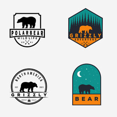 Wall Mural - bundle of grizzly or set of bear logo vector illustration design. bundle grizzly, polar and black bear emblem logo concept