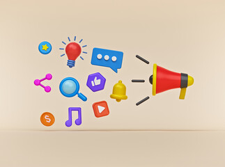 Poster - Social media digital marketing and promotion concept with colorful icons. minimal design. 3d rendering