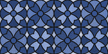 Sketch Of A Colored Stained Glass Window. Flower Stained-glass Background. Art Nouveau. Blue. Modern Stained Glass. Expression Of Color. Vintage. Floral Seamless Pattern.