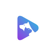 Cat And Dog Silhouette In Negative Space With Modern Gradient Play Icon - Pet Logo Design Vector