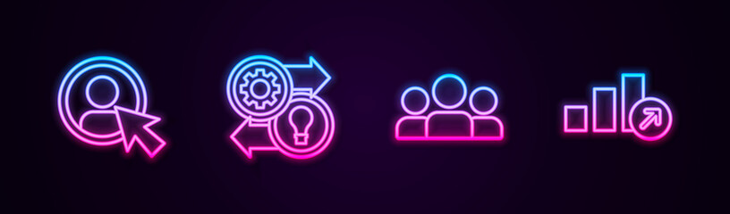 Poster - set line create account screen, human resources, users group and financial growth. glowing neon icon