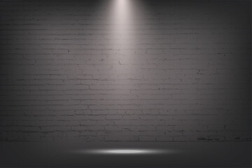 Grey brick wall with spotlight, stone background. Light from lamp on concrete texture vector illustration. Streetlight or stage for show in exhibition or museum wallpaper