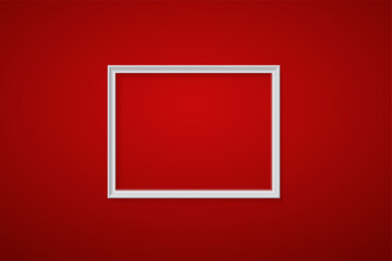 Wall Mural - White frame for picture on red background. Border on blank space for picture, painting, card or photo. 3d realistic modern bright template mock up vector illustration