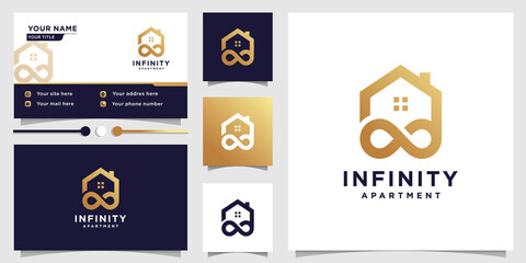 Wall Mural - Apartment logo template with golden infinity concept and business card design Premium Vector