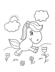Aufkleber - Cute Pony Horse Coloring Book Page Vector Illustration Art