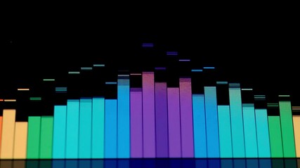 Wall Mural - Music Equalizer bar. Audio waveform equalizer on black background loop animation. Music or sound wave footage. color sound visualizer abstract. gradient spectrum bar graph. Glowing And Pulsing.