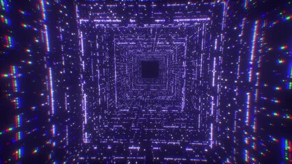 Canvas Print - Digital technology tunnel. 3D Big Data Digital square corridor with futuristic matrix. Binary code particle network. Motion and communication technology background. Flashing particles.