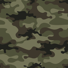 Classic green camouflage seamless pattern. Military texture. Print on fabric for textile for hunting and fishing. Vector illustration