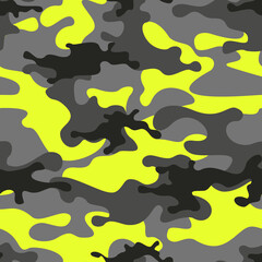 Sticker - Camouflage seamless pattern. Abstract camo from gray and yellow spots. Military texture. Print on fabric on clothes. Vector illustration