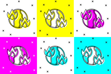 Sticker - Set Global warming fire icon isolated on color background. Vector