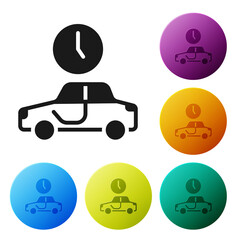 Sticker - Black Time to travel icon isolated on white background. Set icons in color circle buttons. Vector