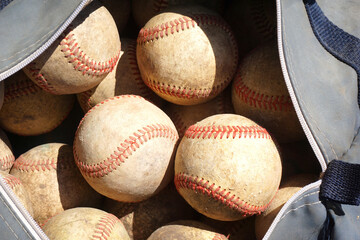 Wall Mural - Old dirty and used practice baseballs