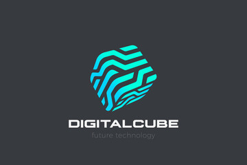 Aufkleber - box logo cube abstract design virtual realitytechnology vector template linear style. neural network