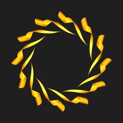 Poster - Circular pattern of gold ribbons on a dark gray background. 3d graphics.