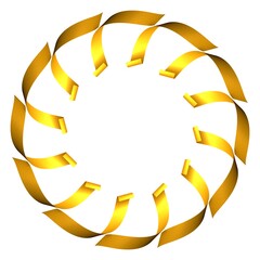 Poster - Circular pattern from gold ribbons on a white background. 3d graphics. Wine from stripes.