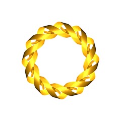 Poster - Circular pattern from gold ribbons on a white background. 3d graphics. Wine from stripes.
