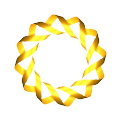 Poster - Circular pattern from gold ribbons on a white background. 3d graphics. Wine from stripes.