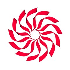 Poster - Circular pattern of red ribbons on a white background. 3d graphics. Wine from stripes.