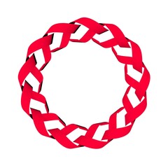 Poster - Circular pattern of red ribbons on a white background. 3d graphics. Wine from stripes.