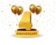 © Hugs - 4 Anniversary gold numbers with golden confetti. Celebration anniversary event party template.