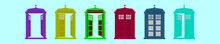 Set Of Police Box Cartoon Icon Design Template With Various Models. Vector Illustration Isolated On Blue Background