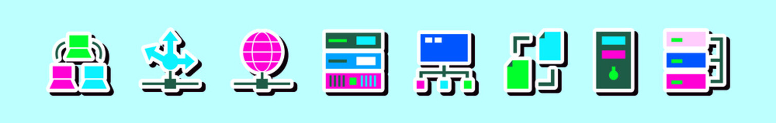 Wall Mural - set off computer network cartoon icon design template with various models. vector illustration isolated on blue background