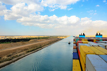 Container Ship Transiting Through Suez Canal.
