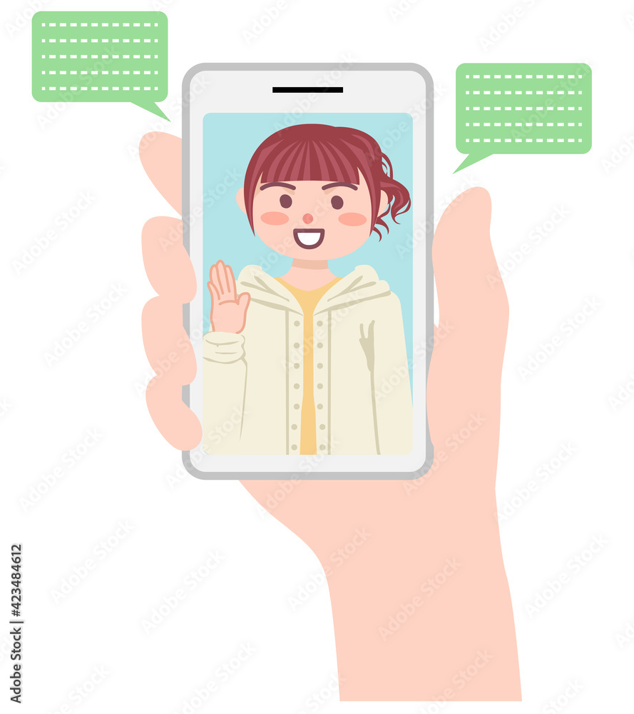 スマホを持つ手とスマホ画面に映る女性 Wall Mural Wallpaper Murals Pomupomu