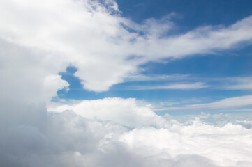 Wall Mural - over the clouds,Blue sky with tiny clouds background Beautiful natural view from airplane window above. Background or Wallpaper.blue sky and cloud sky nature.Top view of aircraft