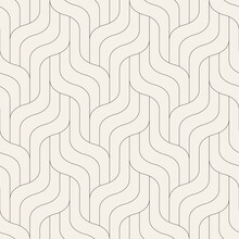 Seamless Pattern With Geometric Waves. Endless Stylish Texture. Ripple Bold Monochrome Background. Linear Weaved Grid. Thin Interlaced Swatch.