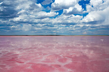 Blue Sky With Clouds And Pink Salt Lake