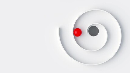 Aufkleber - Red ball roll through swirl maze, bounce from walls and reach hole. Concept of achievement, reaching goals. 3d render