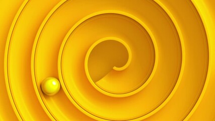 Poster - Yellow ball roll through swirl maze viewed from top, bounce from walls and reach hole. Concept of achievement, reaching goals. 3d render