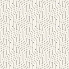 Seamless pattern with geometric waves. Endless stylish texture. Ripple bold monochrome background. Linear weaved grid. Thin interlaced swatch.