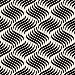 Seamless pattern with geometric waves. Endless stylish texture. Ripple monochrome background. Linear weaved grid. Thin interlaced swatch.