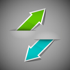 Two straight arrow ribbon. 2 direction right banner shape. Trend arrow stripe form, flat icon