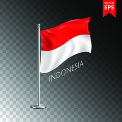 Wall Mural - Vector 3d realistic flags of Indonesia on steel poles isolated on transparent background. Eps 10 vector illustration.