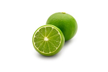 Lime In Half And Full Fruits On White Background