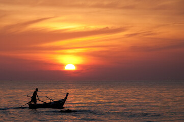 Wall Mural - boat at sunset