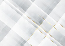 Abstract White And Grey Geometric Overlapping Background With Golden Line Luxury.