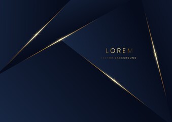 Abstract template blue geometric diagonal background with golden line. Luxury style.