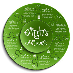 Fototapete - Eight sided 3d puzzle presentation infographic template with explanatory text field for business statistics